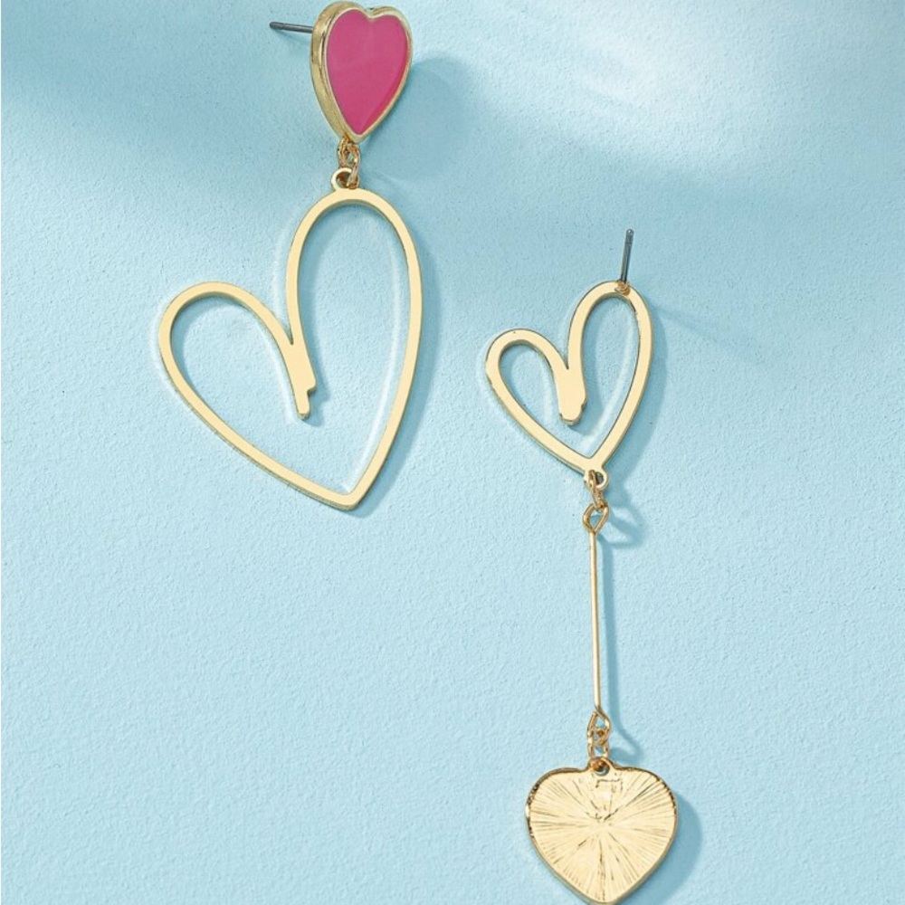 Pink and gold heart shaped earrings